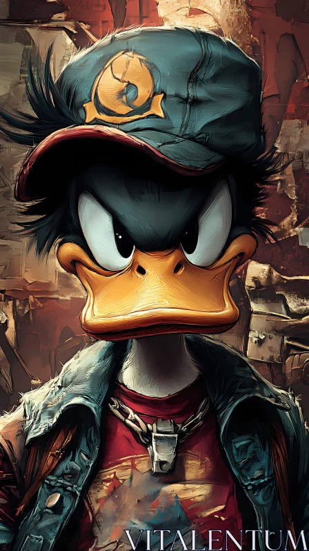 Rebellious Cartoon Duck in Urban Style AI Image