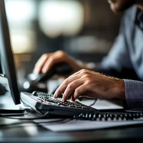 Close-Up of Hands Working at Office Desk