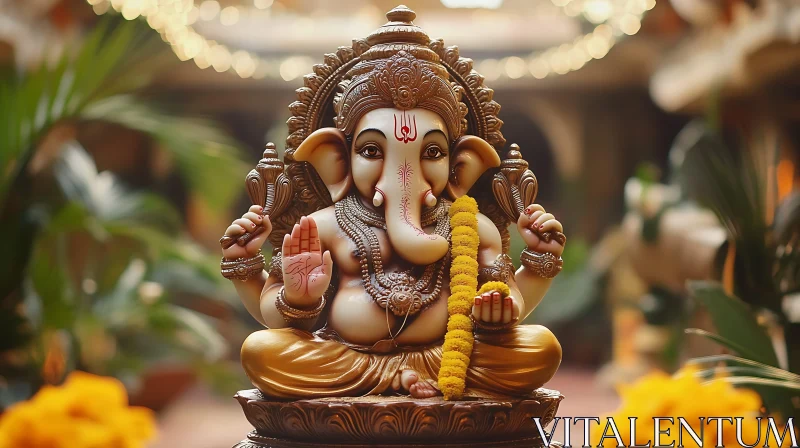 Ganesha Deity in Peaceful Setting AI Image