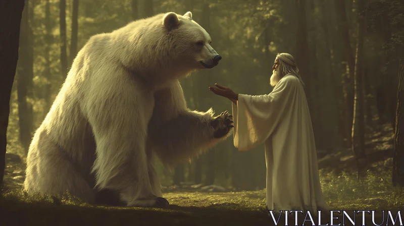 AI ART White Bear Encounter in the Woods