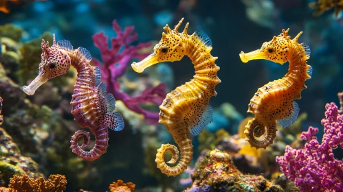 Elegant Seahorses in Their Coral Habitat