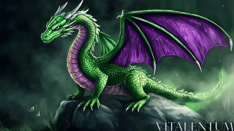 AI ART Emerald Dragon with Plum Wings Artwork