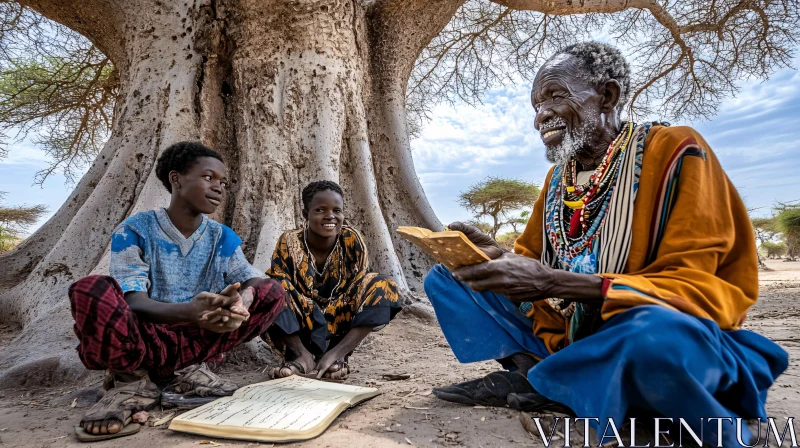 Intergenerational Storytelling under African Sky AI Image