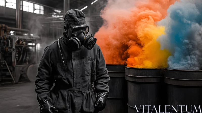 Figure in Protective Gear with Smoke AI Image