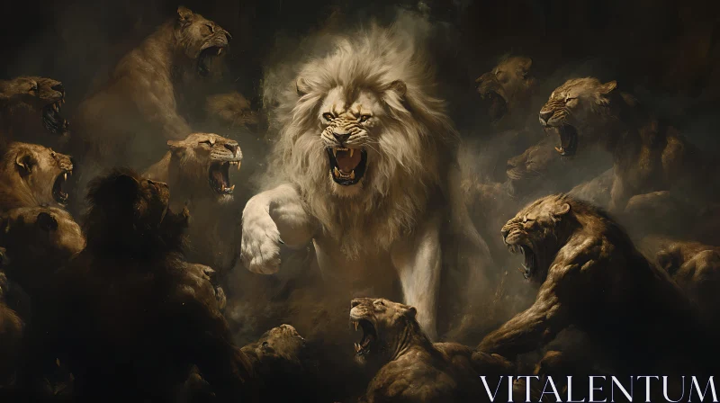 AI ART Fierce Lions Roaring