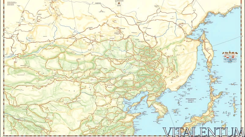 Asia Geographical Map with Roads AI Image