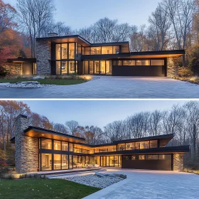 Contemporary Glass and Stone House in the Woods