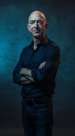 Jeff Bezos in Dark Clothing with Crossed Arms