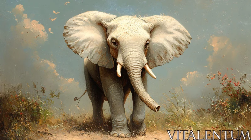 Elephant Striding Through Nature AI Image