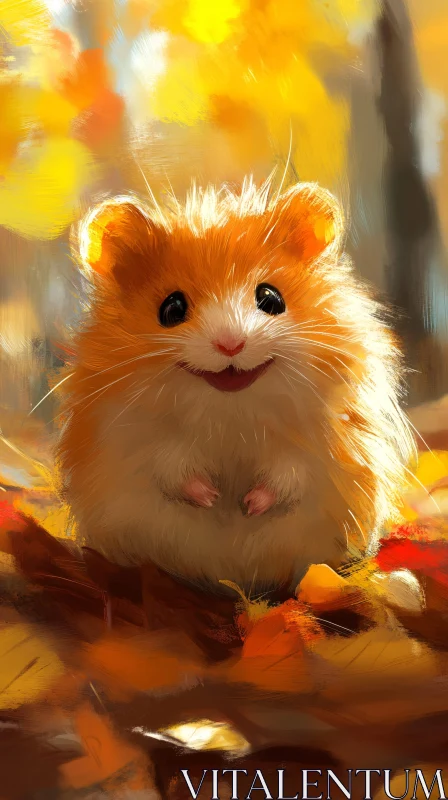 Sweet Hamster with Autumn Leaves AI Image