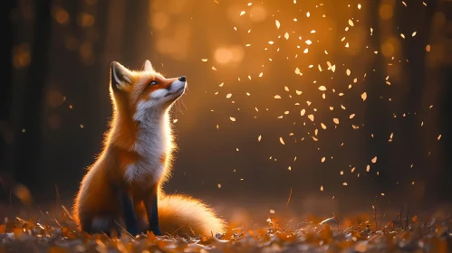 Magical Fox in Autumn Leaves