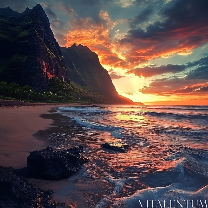 Coastal Sunset Mountain View AI Image