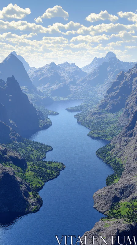 AI ART Pristine Blue Lake in Rugged Valley