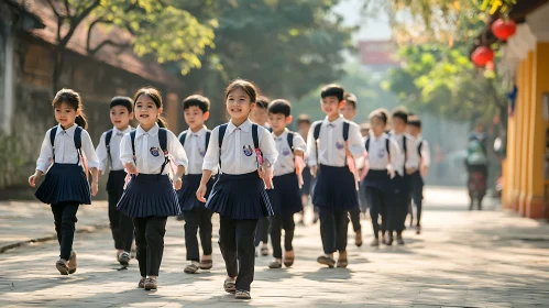 Children in Uniforms Heading to School