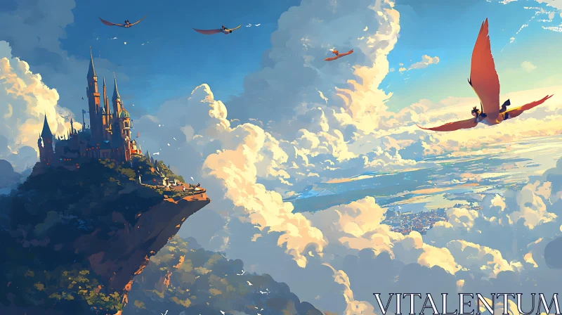 Floating Island Castle with Winged Figures AI Image