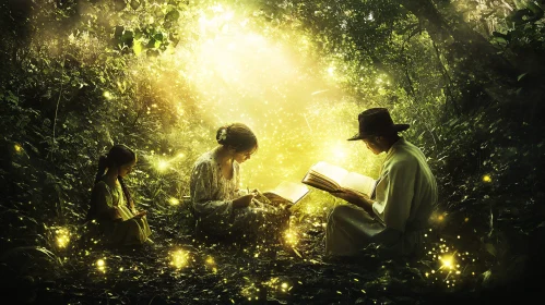 Sunlit Reading in the Woods