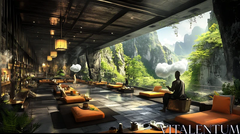 AI ART Tranquil Interior with Mountain Vista