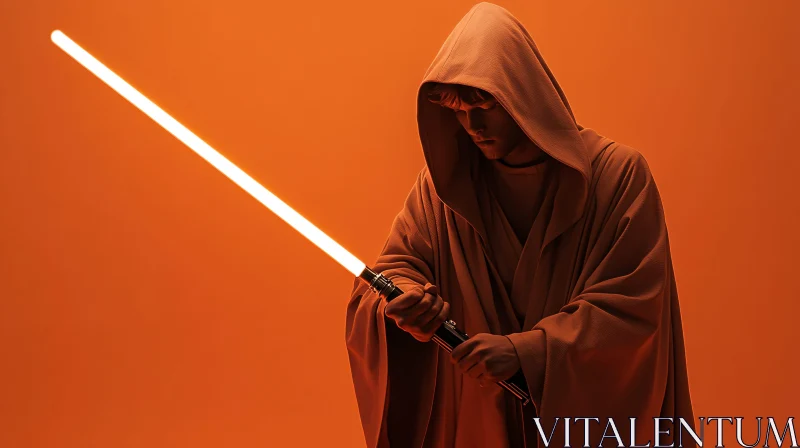 Enigmatic Jedi with Glowing Lightsaber AI Image