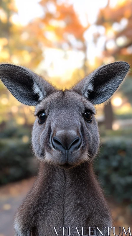 Kangaroo Close-Up with Blurred Autumn Background AI Image