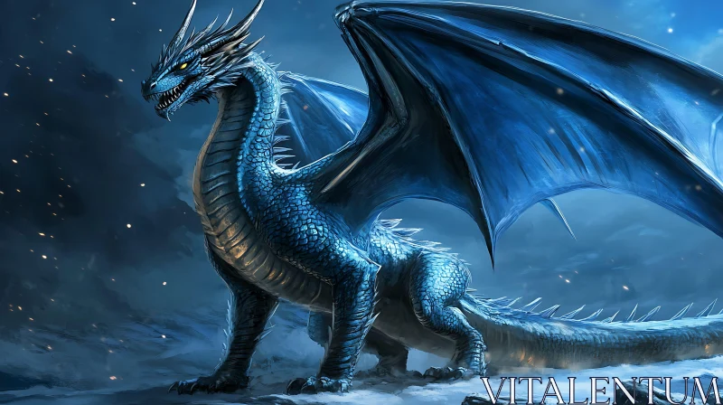 Fantasy Blue Dragon Digital Illustration AI Image