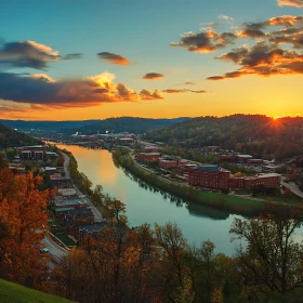 Tranquil City River Sunset Vista