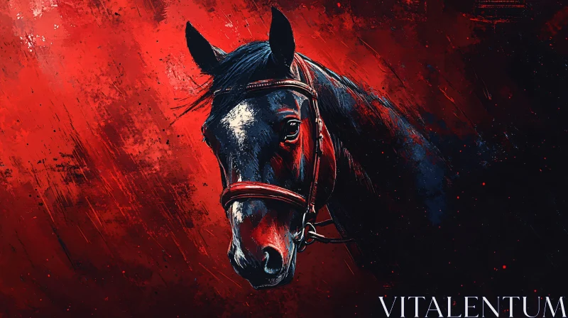 Equine Art Against a Red Canvas AI Image