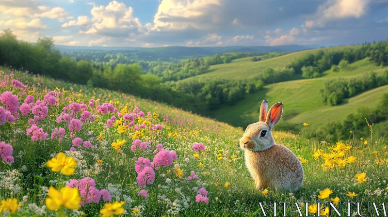 Rabbit in Spring Flowers AI Image