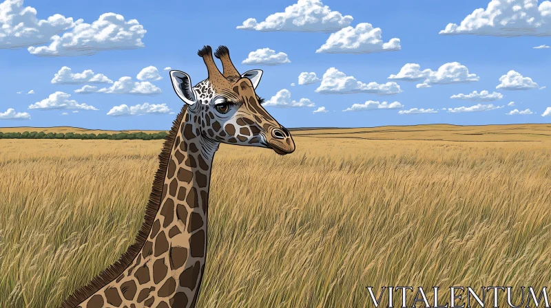 Giraffe in the Grasslands AI Image