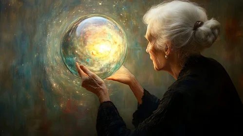 Elderly Woman and the Universe Orb