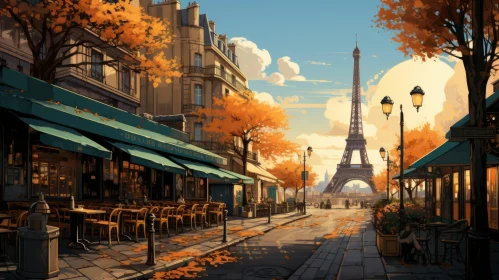 Anime Art of Autumn in Paris with Eiffel Tower