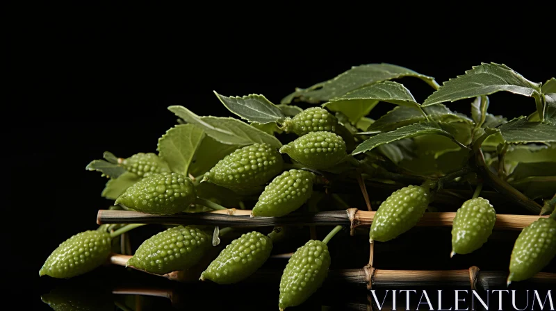 Artistic Still Life of Green Fruits on a Black Surface AI Image