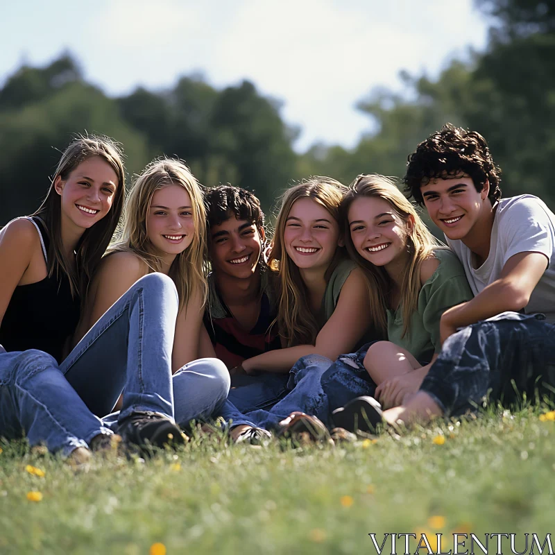 AI ART Group of Teens Smiling on Grass