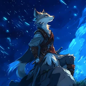 Anthropomorphic Fox Knight on Rocky Outcrop