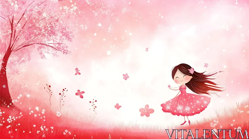 AI ART Girl in Pink Dress with Flowers