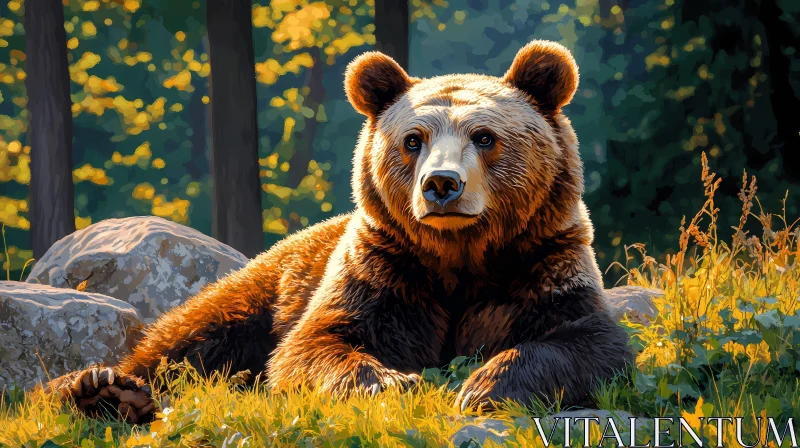 Serene Bear Resting in Woodland AI Image