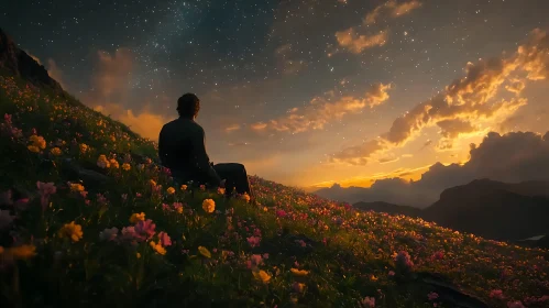 Man Admiring Sunset Starry Sky