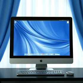 Modern Workspace with iMac and Blue Theme