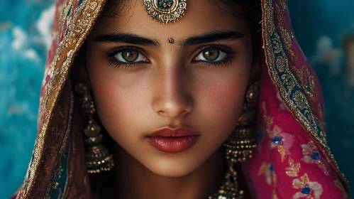Indian Woman Portrait with Green Eyes