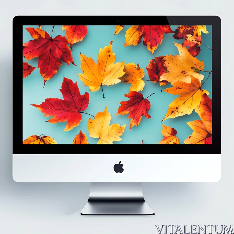 AI ART Vibrant Autumn Foliage on Light Blue Background