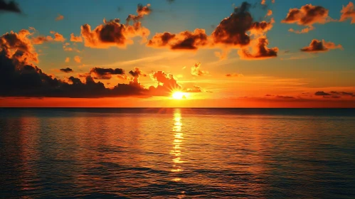 Ocean Sunset with Orange Clouds