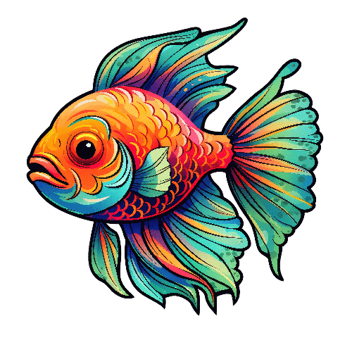 POD Design Colorful Cartoon Goldfish for T-Shirt Design | Transparent Background