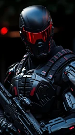Cybernetic Soldier in Black with Red Flashlight