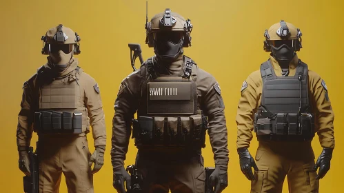Three Soldiers in Tactical Uniforms