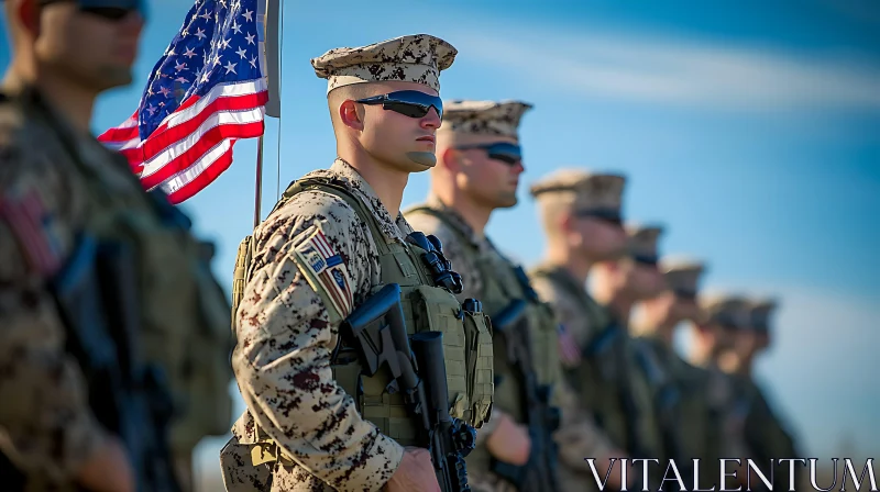 AI ART American Soldiers in Formation with Flag