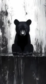 Black and White Bear Cub Painting