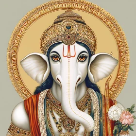 Elegant Ganesha Artwork with Floral Offering