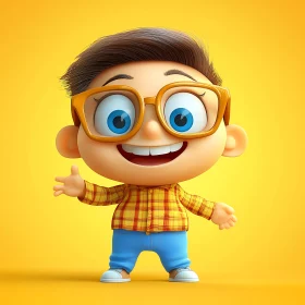 Smiling Cartoon Character with Plaid Shirt