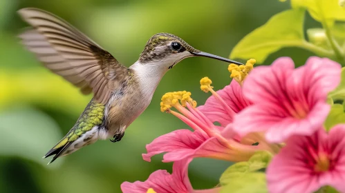 Hummingbird Feeding on Flower Nectar