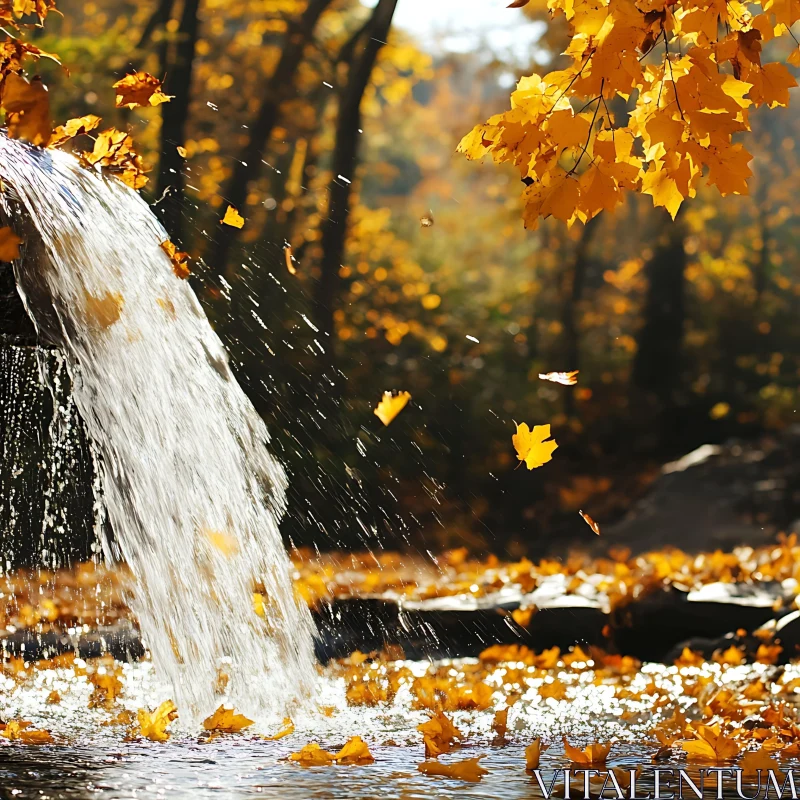 Graceful Autumn Waterfall Scene AI Image