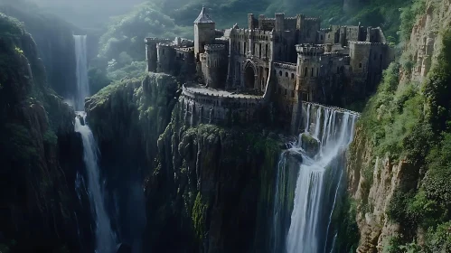 Cliffside Castle with Waterfalls